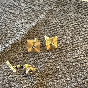 Anson Gold color Square Cufflinks with Black Accent and matching tie pin